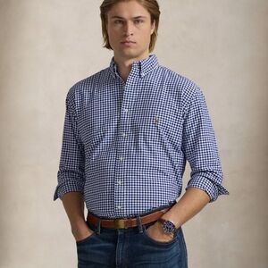 POLO RALPH LAUREN Blue/White Gingham Checkered Classic Fit Button‎ Down Men's L